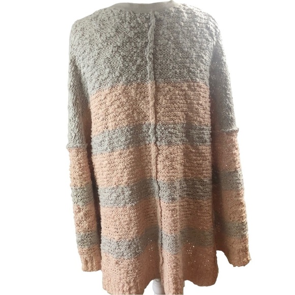 Free People Cotton Pullover Sweater  Women M  Pale Pink and Gray Stripes  Knubby - Picture 8 of 10